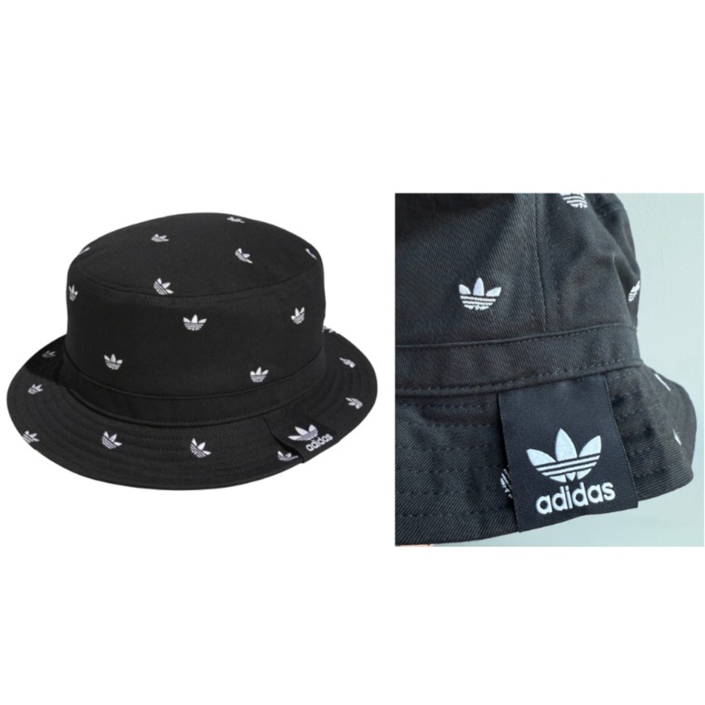 Adidas Originals Trefoil‎ Bucket Hat Black OSFM AOP NWT Festival Concert Oasis